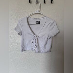 Cream Crop Tie-Front Blouse